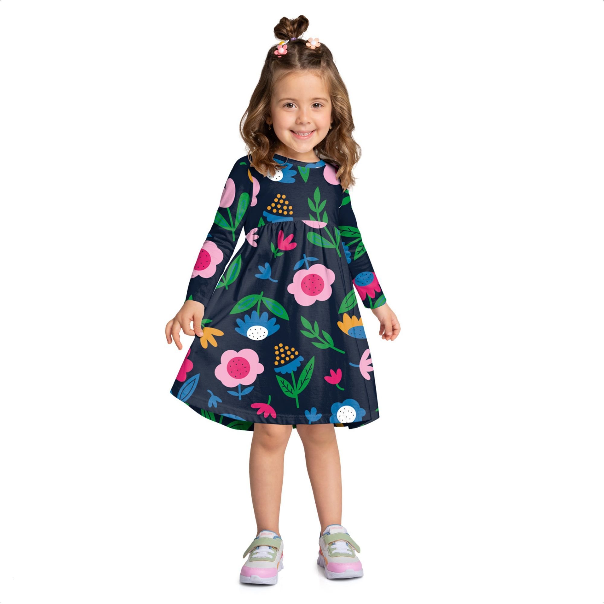 Vestido Floral Vestido De Bebe Manga Longa Vestido Infantil Mon